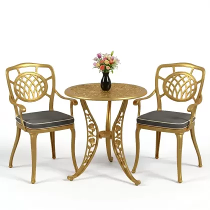 Ay motifli 2 alüminyum döküm sandalye ferforje mata takımıgold altın