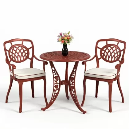 Ay motifli 2 alüminyum döküm sandalye ferforje mata takımıkıRmızı kiremit