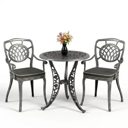 Ay motifli 2 alüminyum döküm sandalye ferforje mata takımı silver gümüş