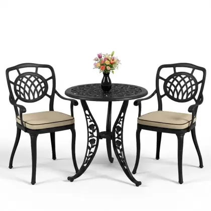 Ay motifli 2 alüminyum döküm sandalye ferforje mata takımısiyah