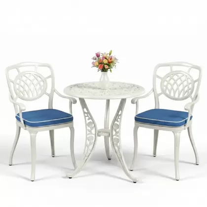 Ay motifli 2 alüminyum döküm sandalye ferforje mata takımı beyaz