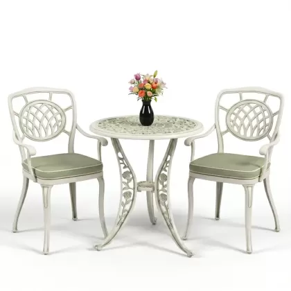 Ay motifli 2 alüminyum döküm sandalye ferforje mata takımıbeyaz yeşil eskitme