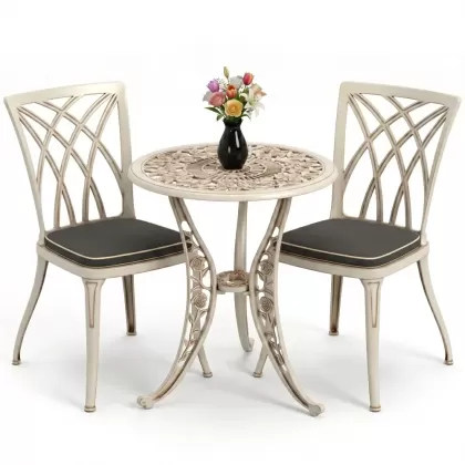 Alüminyum döküm masa sandalye takımı beyaz eskitme