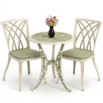 Alüminyum döküm masa sandalye takımı yeşil beyaz patina