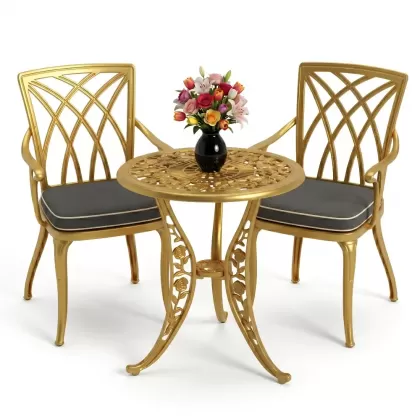 Kollu ferforje alüminyum masa sandalye seti gold altın