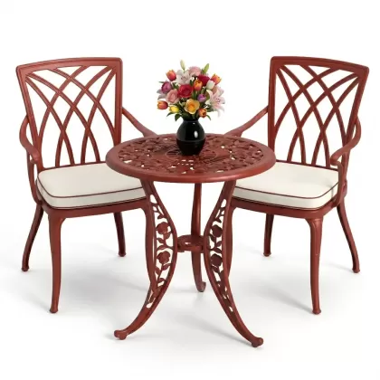 Kollu ferforje alüminyum masa sandalye seti kırmızı kiremit