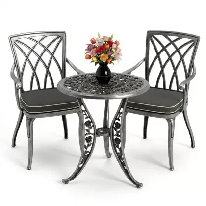 Kollu ferforje alüminyum masa sandalye seti gümüş