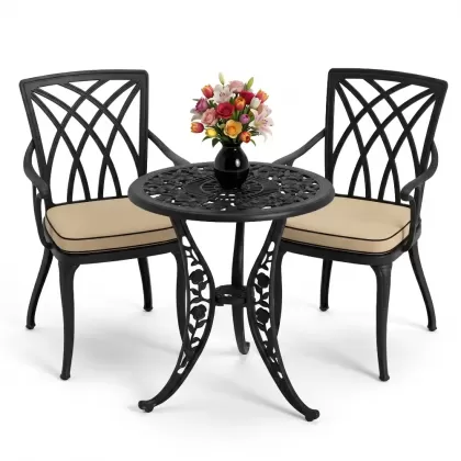 Kollu ferforje alüminyum masa sandalye seti siyah