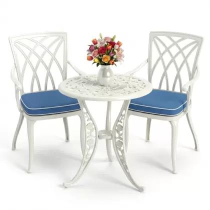 Kollu ferforje alüminyum masa sandalye seti beyaz