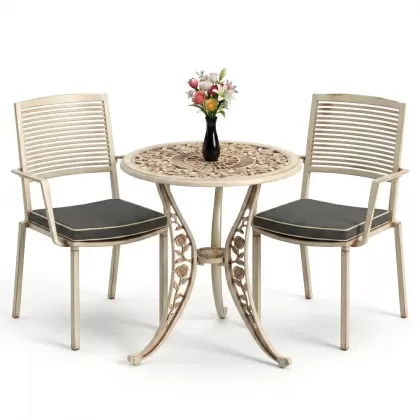 Koolu döküm 2 sandalye ferforje yuvarlak masa balkon takımı beyaz eskitme