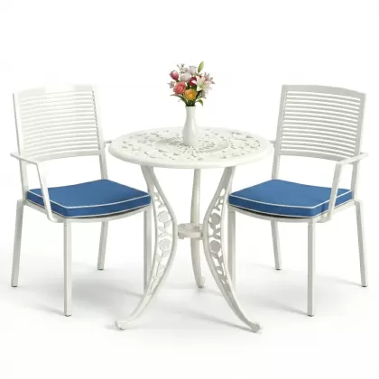 Koolu döküm 2 sandalye ferforje yuvarlak masa balkon takımı beyaz