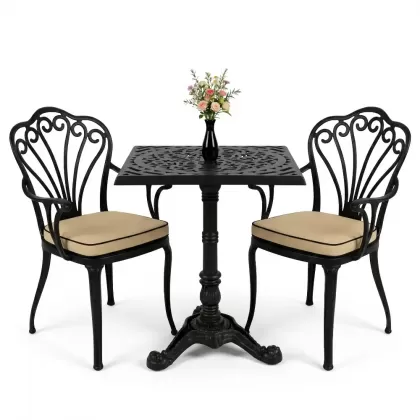 Kollu tavuskuşu motifli sandalye Tek ayak döküm ferforje masa seti siyah