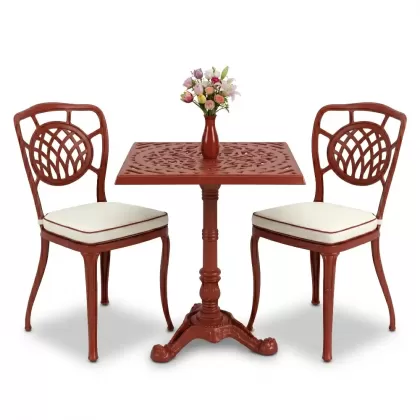 Ay desenli tek ayak masa ferforje döküm sandalye takımı kiremit kırmızı