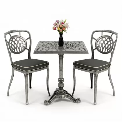 Ay desenli tek ayak masa ferforje döküm sandalye takımı silver gümüş