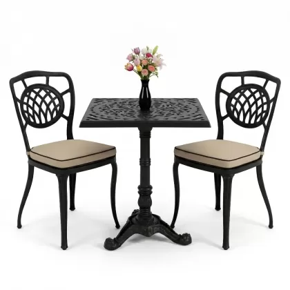 Ay desenli tek ayak masa ferforje döküm sandalye takımı siyah