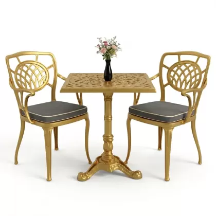 Tek ayak masa sandalye alüminyum döküm ferforje takım gold altın