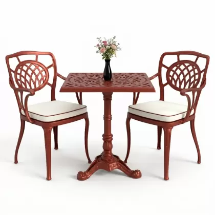 Tek ayak masa sandalye alüminyum döküm ferforje takım kiremit kırmızı rengi