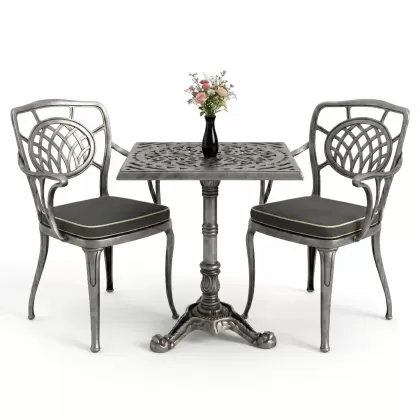 Tek ayak masa sandalye alüminyum döküm ferforje takım gümüş silver