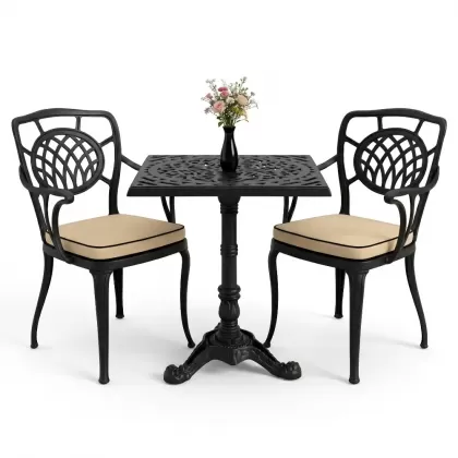 Tek ayak masa sandalye alüminyum döküm ferforje takım siyah