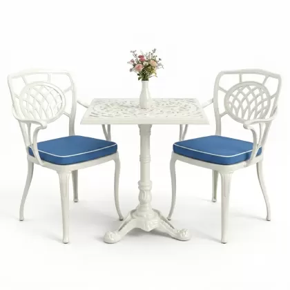 Tek ayak masa sandalye alüminyum döküm ferforje takım beyaz