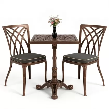 Kolsuz ferforje alüminyum döküm sandalye masa seti bakır eskitme