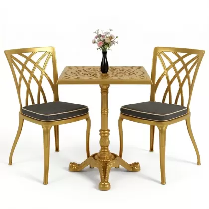Kolsuz ferforje alüminyum döküm sandalye masa seti gold altın