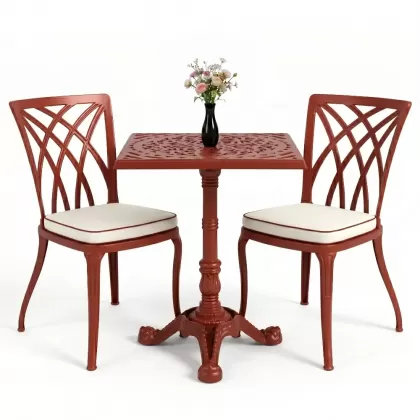 Kolsuz ferforje alüminyum döküm sandalye masa seti  kiremit rengi