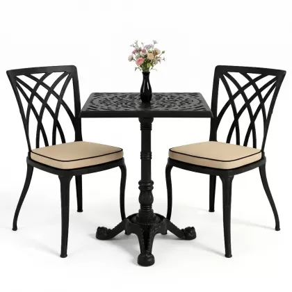 Kolsuz ferforje alüminyum döküm sandalye masa seti siyah