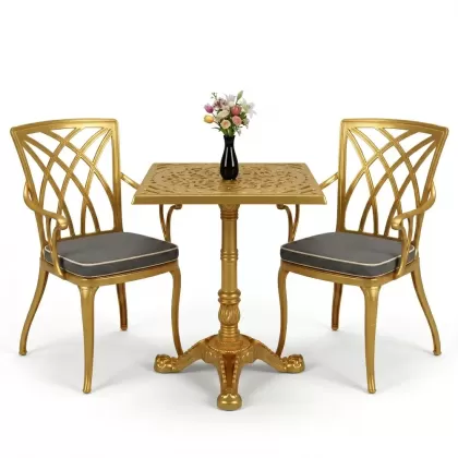 Modern kollu alüminyum döküm sandalye tek ayak döküm masa takımı gold altın
