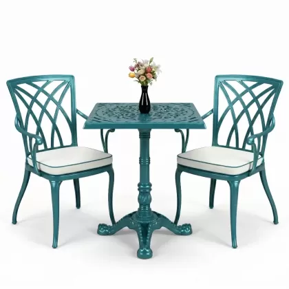Modern kollu alüminyum döküm sandalye tek ayak döküm masa takımı turkuaz