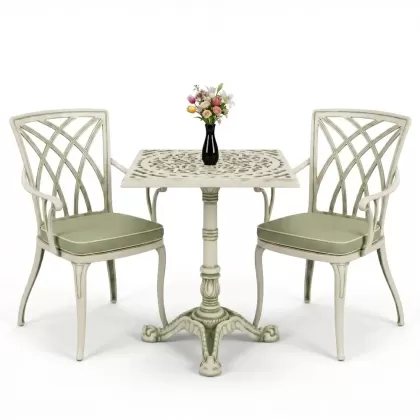 Modern kollu alüminyum döküm sandalye tek ayak döküm masa takımı yeşil patina