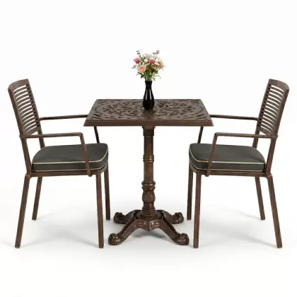 Tek ayaklı kare alüminyum döküm ferforje döküm masa sandayle takımı bakır eskitme