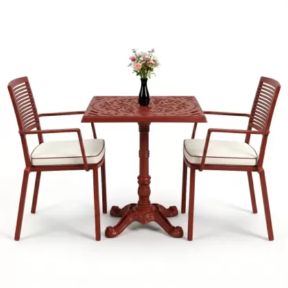 Tek ayaklı kare alüminyum döküm ferforje döküm masa sandayle takımı kiremit rengi