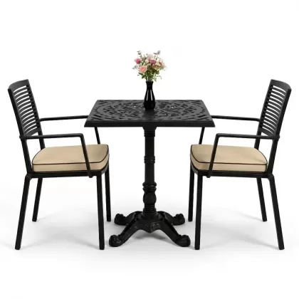 Tek ayaklı kare alüminyum döküm ferforje döküm masa sandayle takımı siyah