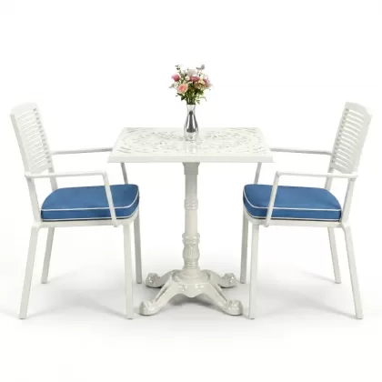 Tek ayaklı kare alüminyum döküm ferforje döküm masa sandayle takımı beyaz