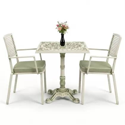 Tek ayaklı kare alüminyum döküm ferforje döküm masa sandayle takımı yeşil eskitme