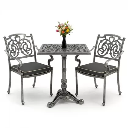 Ferforje alüminyum döküm 2 kişilik kare döküm masa sandalye takımı silver gümüş