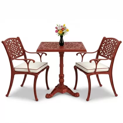 2 Kişilik alüminyum döküm ferforje kare masa sandalye takımı kiremit rengi