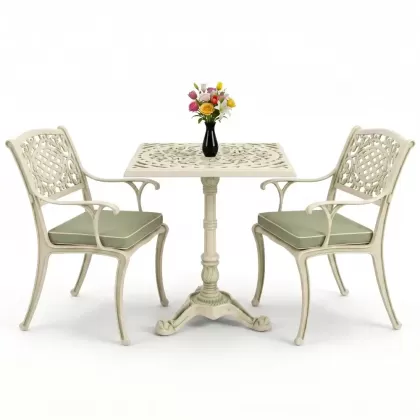 2 Kişilik alüminyum döküm ferforje kare masa sandalye takımı yeşil patina