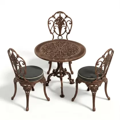 Yuvarlak Masa E:75 x D:75  x Y: 73 cm 3 Kişilik alüminyum döküm masa ve sandalye takımı (Mindersiz Fiyatı) 1