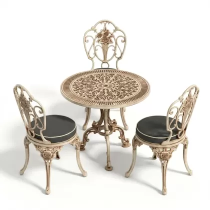 Yuvarlak Masa E:75 x D:75  x Y: 73 cm 3 Kişilik alüminyum döküm masa ve sandalye takımı (Mindersiz Fiyatı) 2