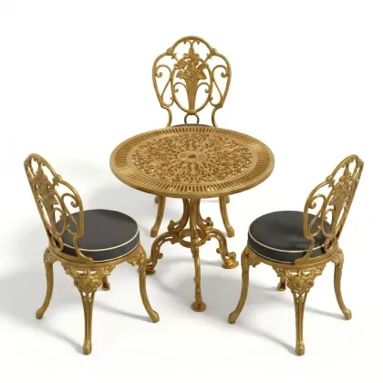 Yuvarlak Masa E:75 x D:75  x Y: 73 cm 3 Kişilik alüminyum döküm masa ve sandalye takımı (Mindersiz Fiyatı) 3