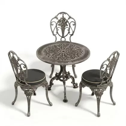 Yuvarlak Masa E:75 x D:75  x Y: 73 cm 3 Kişilik alüminyum döküm masa ve sandalye takımı (Mindersiz Fiyatı) 5