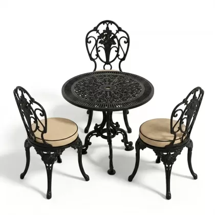 Yuvarlak Masa E:75 x D:75  x Y: 73 cm 3 Kişilik alüminyum döküm masa ve sandalye takımı (Mindersiz Fiyatı) 6