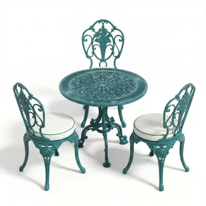 Yuvarlak Masa E:75 x D:75  x Y: 73 cm 3 Kişilik alüminyum döküm masa ve sandalye takımı (Mindersiz Fiyatı) 8