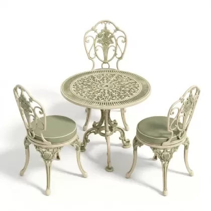 Yuvarlak Masa E:75 x D:75  x Y: 73 cm 3 Kişilik alüminyum döküm masa ve sandalye takımı (Mindersiz Fiyatı) 9