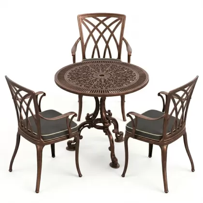 3 kişilik alümünyum döküm ferforje masa seti bakır eskitmre