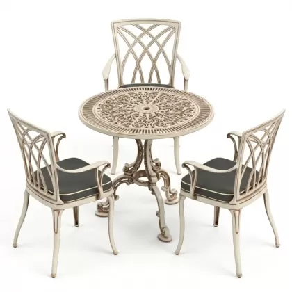 3 kişilik alümünyum döküm ferforje masa seti beyaz eskitme