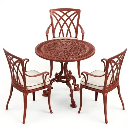 3 kişilik alümünyum döküm ferforje masa seti kiremit kırmızı