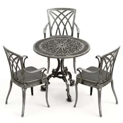 3 kişilik alümünyum döküm ferforje masa seti silver gümüş